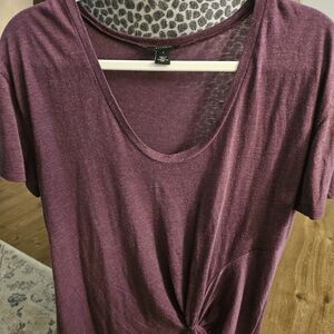 Halogen Maroon Short Sleeve Knot Top